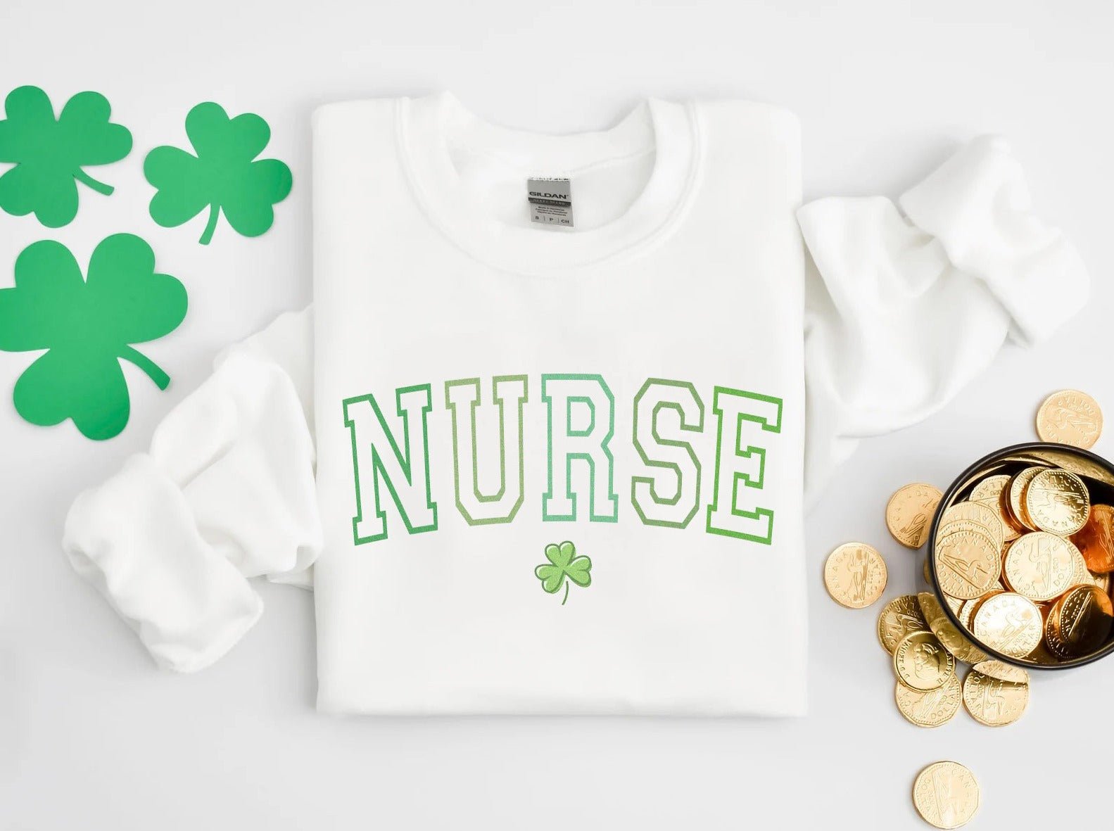 nurselettermanstpatrickswhite Varsity Nurse St Patricks Day Sweatshirt - Image 1